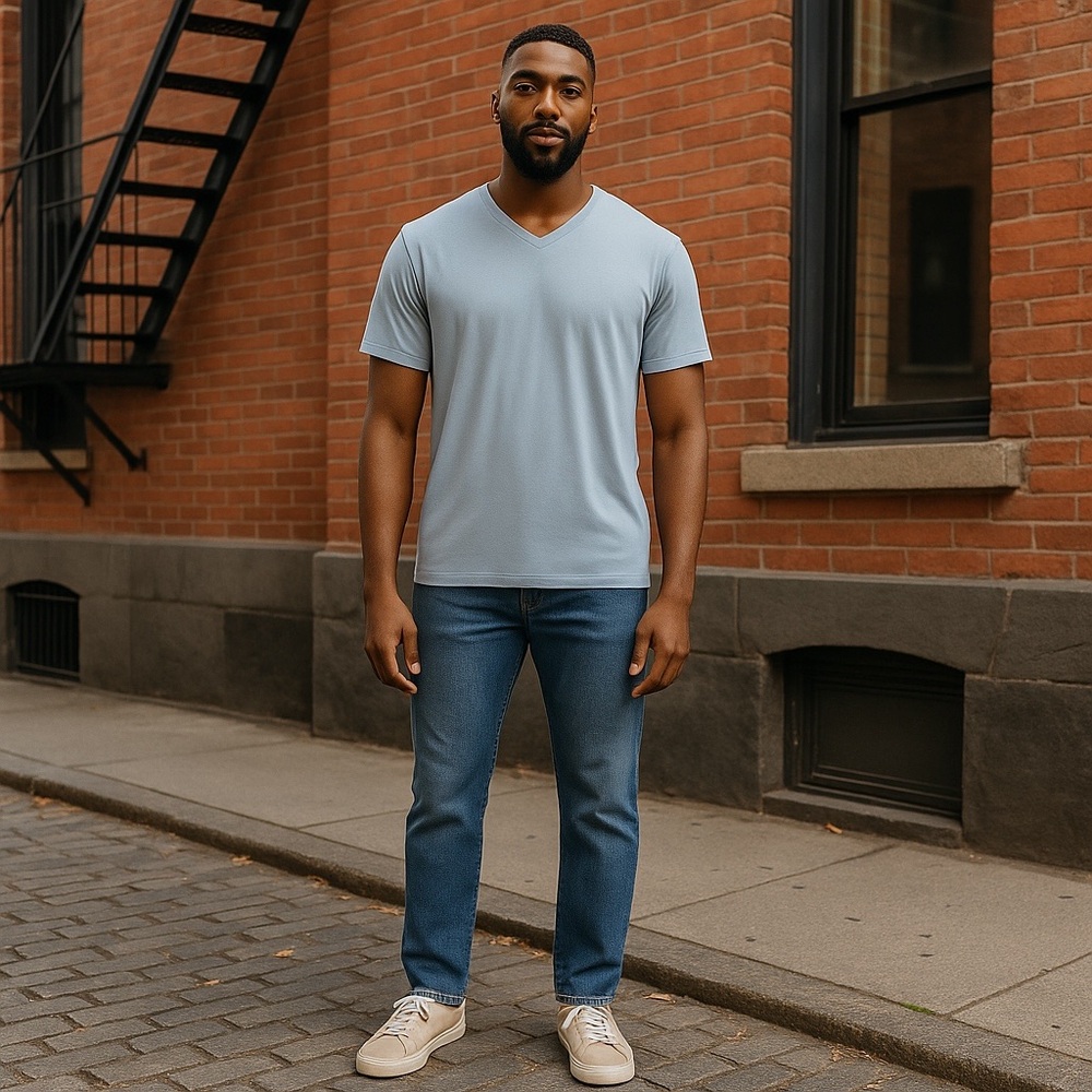 VINCE Men's/Unisex Cotton‎ V-Neck Light Blue Short Sleeve T-shirt Size L